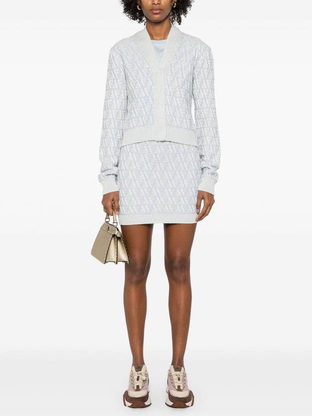 Fendi FF Cashmere Wool Mini A-Line Skirt Light Blue