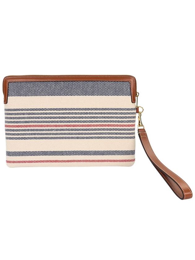 CELINE Strap Striped Textile Calfskin Pouch Bag