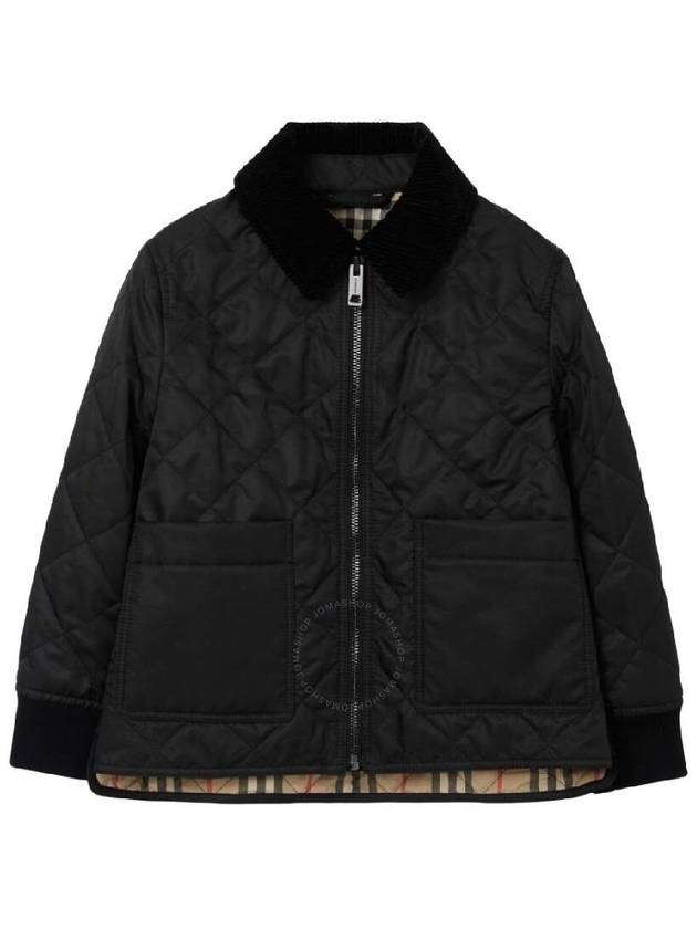Burberry Kids Corduroy Collar Diamond Quilted Jacket Black