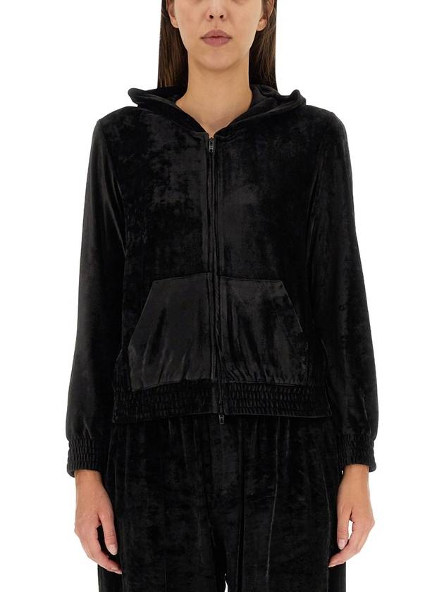 Balenciaga Women's BB Paris Strass Velvet Zip-Up Hoodie Black