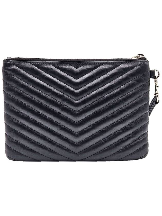 Saint Laurent Saint Laurent 379039 Black Matelasse Silver Monogram Strap Pouch Clutch Bag