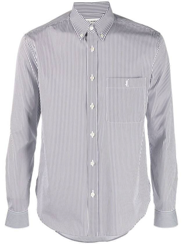 Saint Laurent Striped Monogram Long Sleeve Shirt Gray