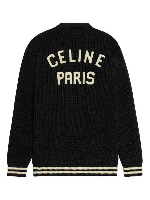 CELINE Logo Patch Long College Cardigan Black