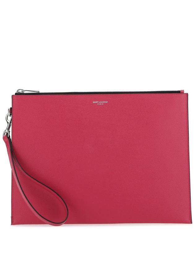 Saint Laurent Logo Leather Clutch Bag Pink