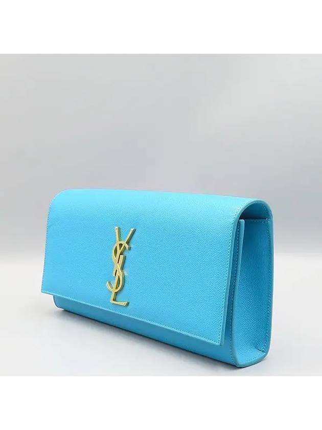 Saint Laurent 326079 Blue leather SAC CASSANDRE YSL gold logo flap clutch