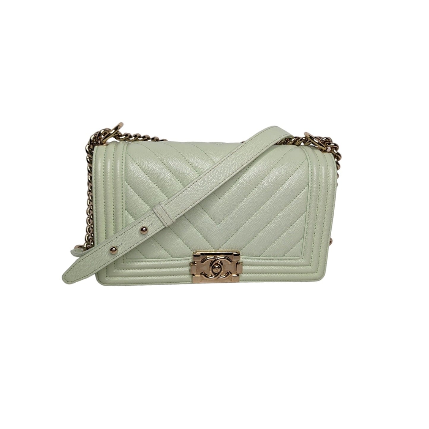 Chanel bag Caviar Chevron Quilted Medium Boy Flap Light Green