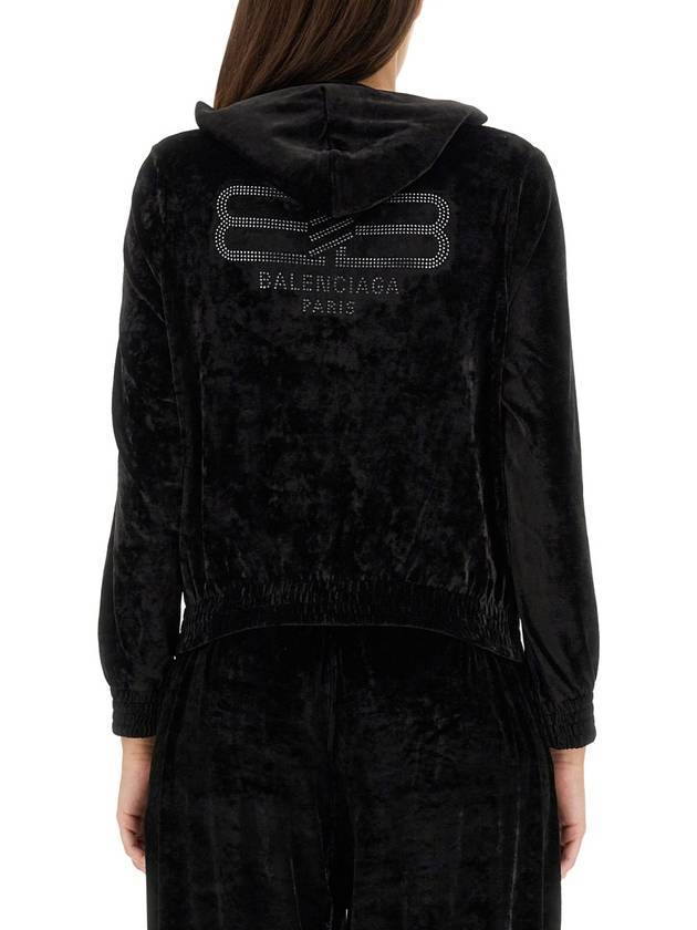 Balenciaga Women's BB Paris Strass Velvet Zip-Up Hoodie Black