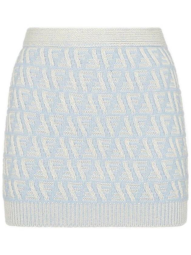 Fendi FF Cashmere Wool Mini A-Line Skirt Light Blue