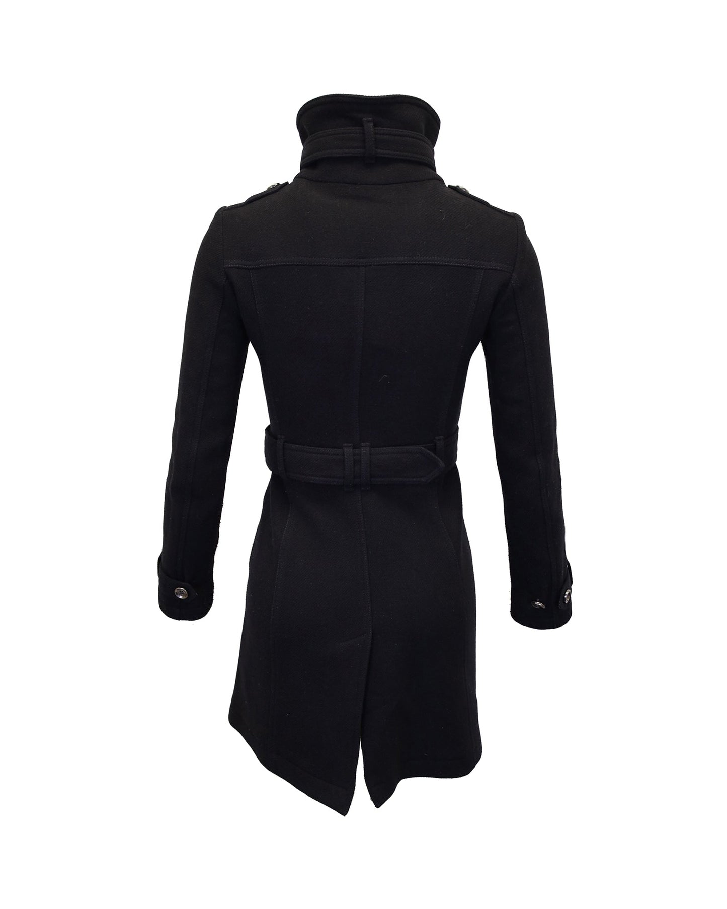 Burberry Belted Winter Coat in Black Wool