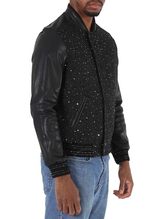 Saint Laurent Saint Laurent Black Glitter Detail Leather Jacket, Brand Size 50