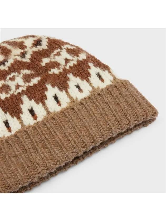 CELINE Triomphe Fair Isle Wool Beanie Camel