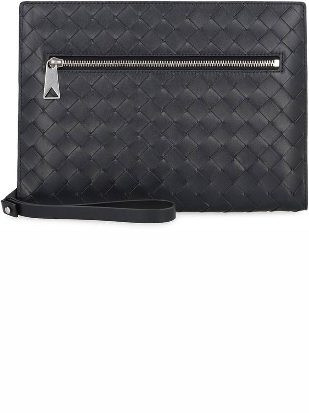 Bottega Veneta Intrecciato Zipper Small Clutch Bag Black