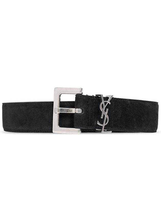 Saint Laurent Logo Suede Leather Belt Black