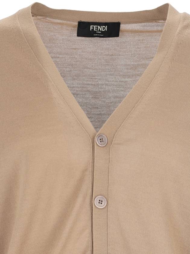 Fendi Men's V-Neck Wool Cardigan Light Brown