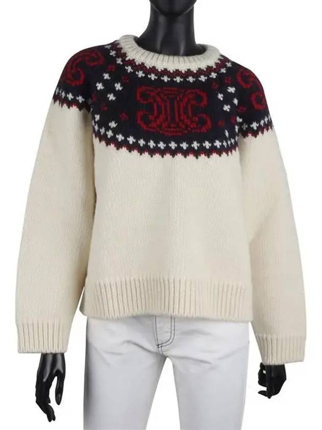 CELINE Triomphe Jacquard Knit Top Ivory