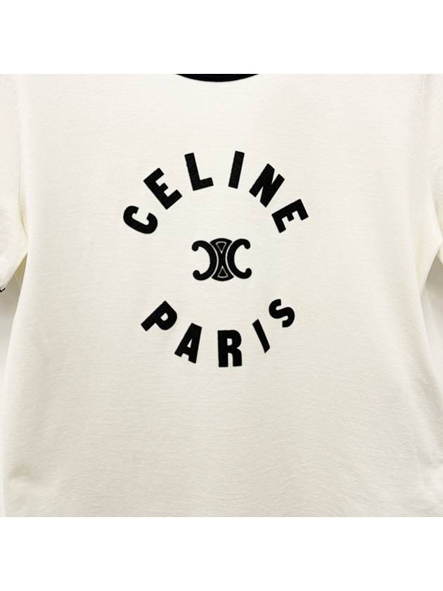 CELINE Flocking Logo Cotton Short Sleeve T-Shirt Cream