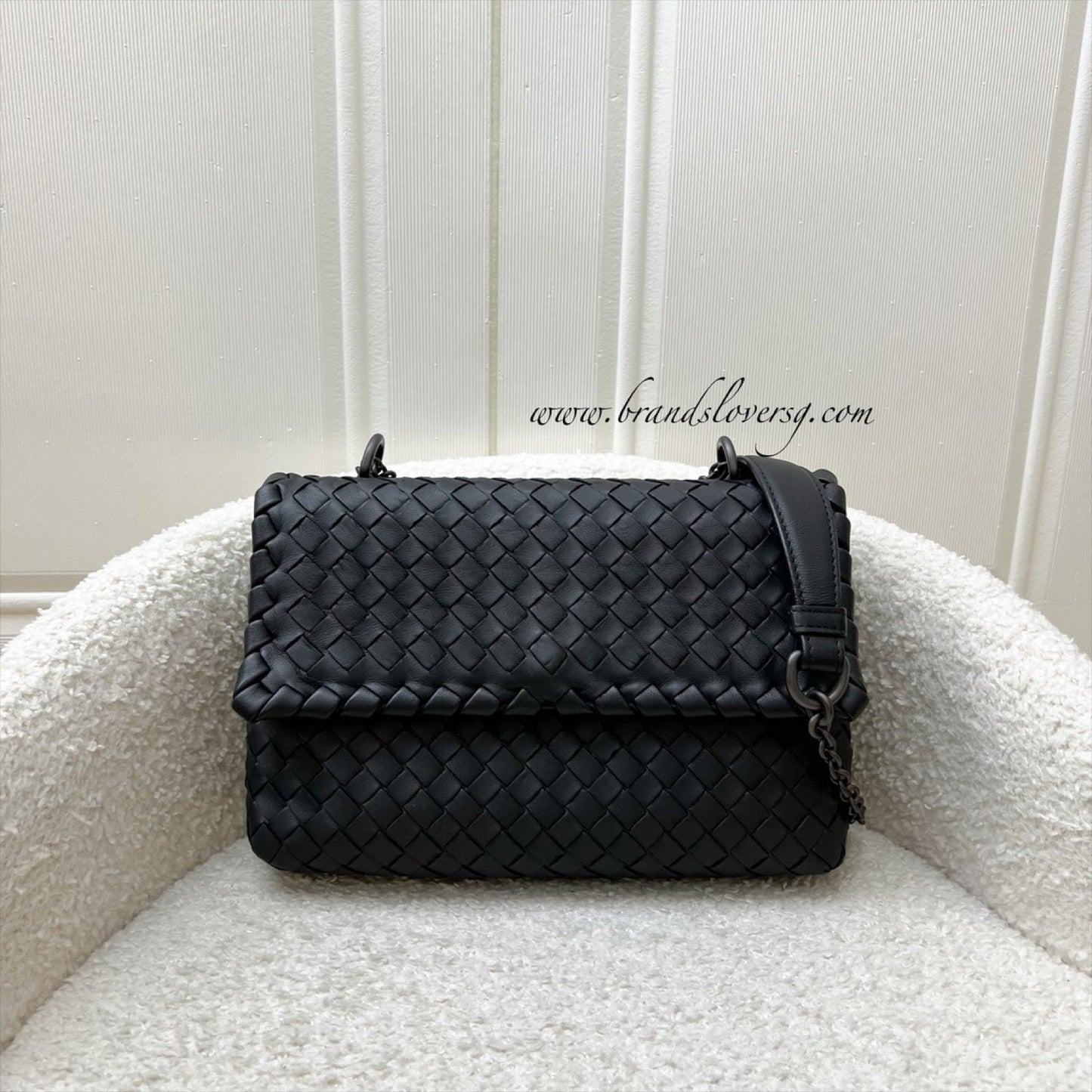 Bottega Veneta BV Baby Olimpia Handbag in Black Intrecciato Lambskin and SHW