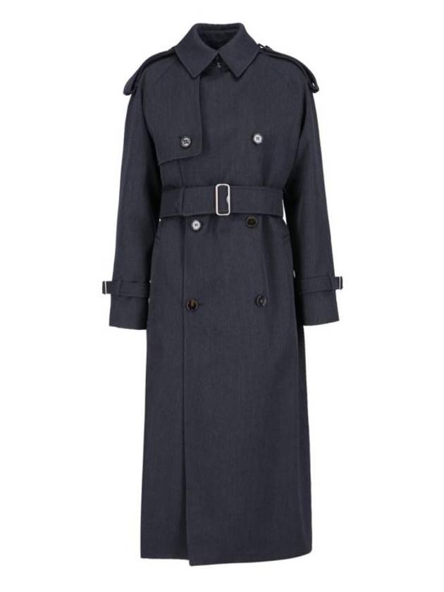 Burberry Double Breasted Long Wool Trench Coat Grey Melange