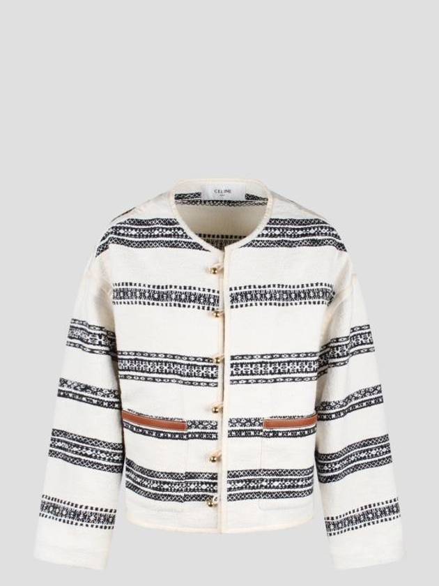 CELINE Baja Striped Tweed Cardigan Craie