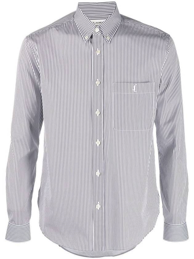 Saint Laurent Striped Monogram Long Sleeve Shirt Gray