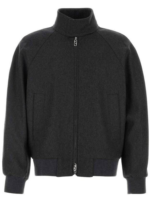 Fendi High Neck Cashmere Bomber Jacket Grey