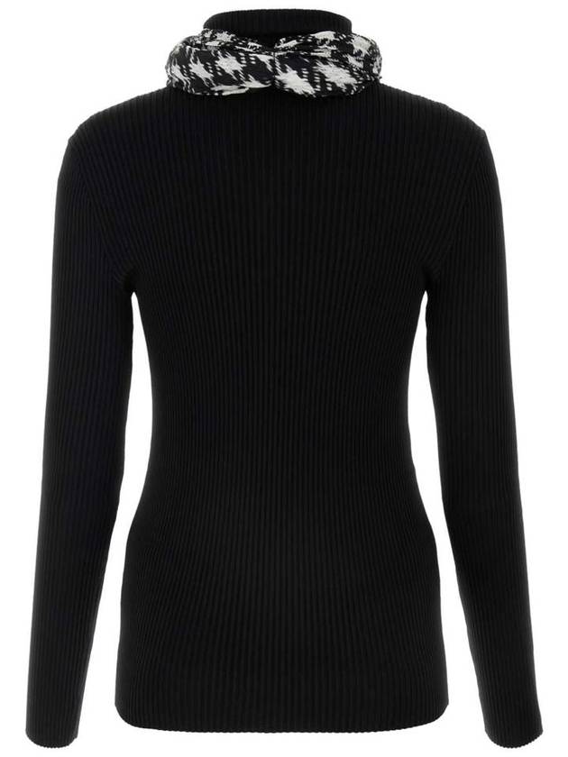 Burberry Scarf Detail Rib Knit Top Black