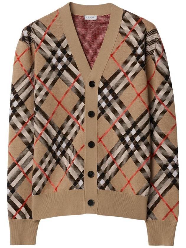Burberry Check Wool Mohair Blend Cardigan Sand