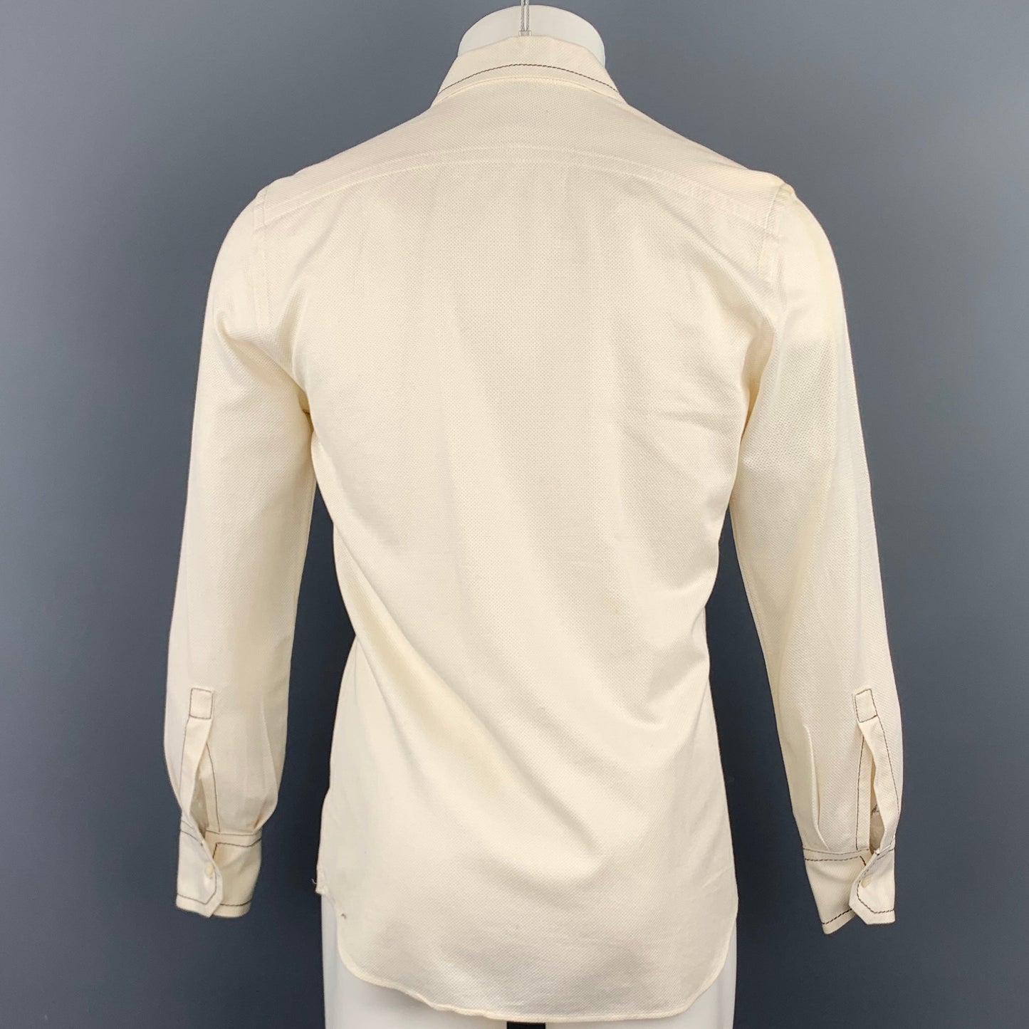 PRADA Size S Cream Stripe Cotton Patch Pocket Long Sleeve Shirt