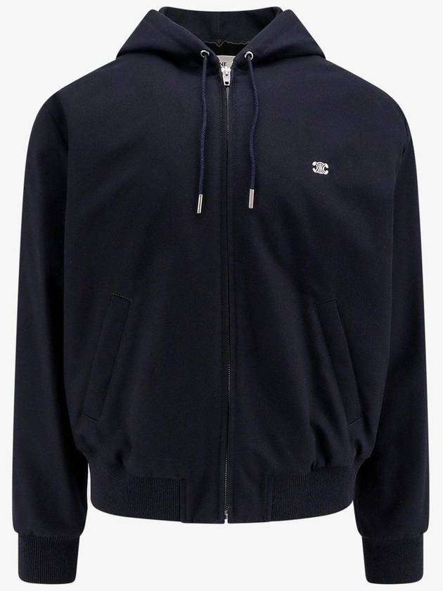 CELINE Triomphe Embroidered Zip Up Hoodie Navy