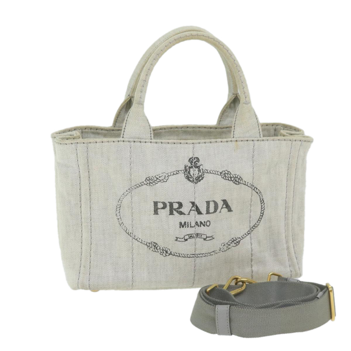 PRADA Canapa PM Hand Bag Canvas White ep2833
