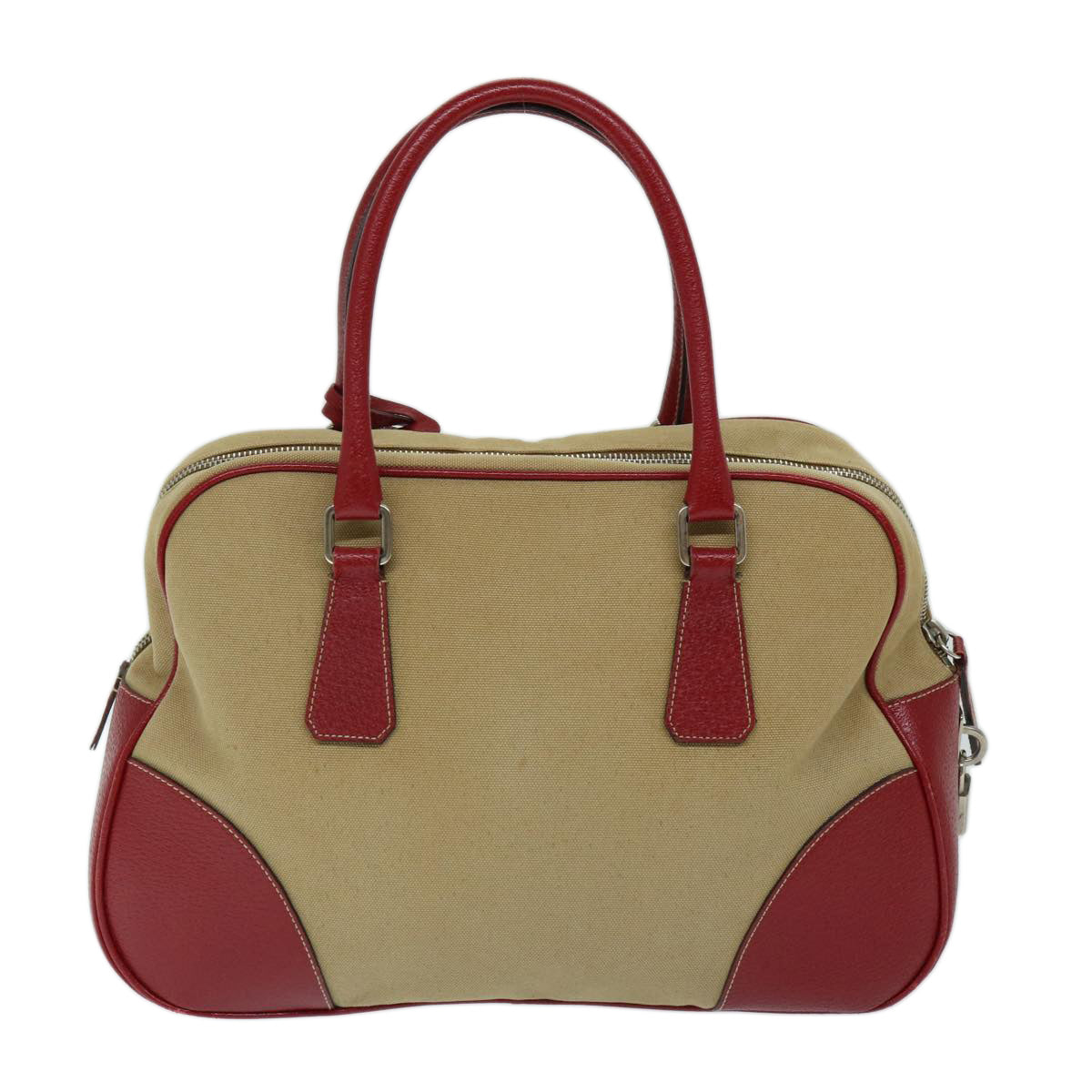 PRADA Hand Bag Canvas Beige Red ep3816