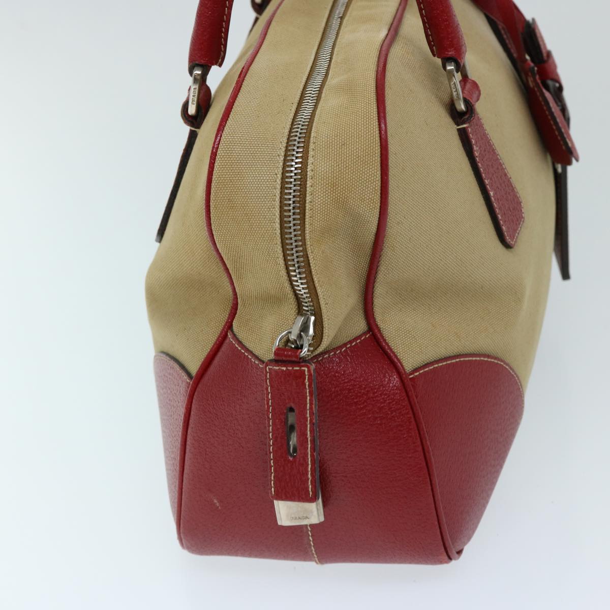 PRADA Hand Bag Canvas Beige Red ep3816