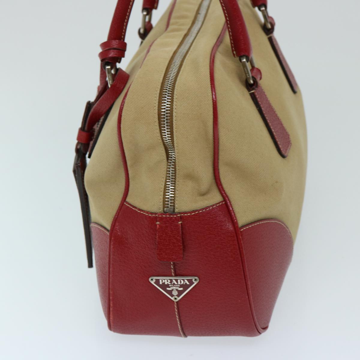 PRADA Hand Bag Canvas Beige Red ep3816