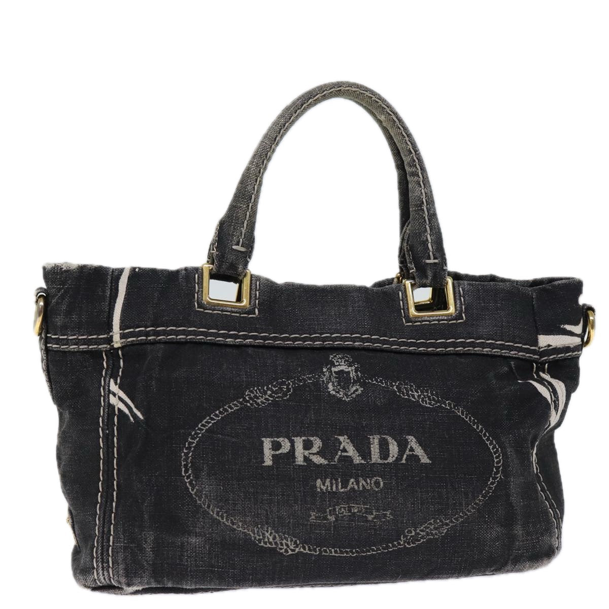 PRADA Hand Bag Canvas Black ep4062