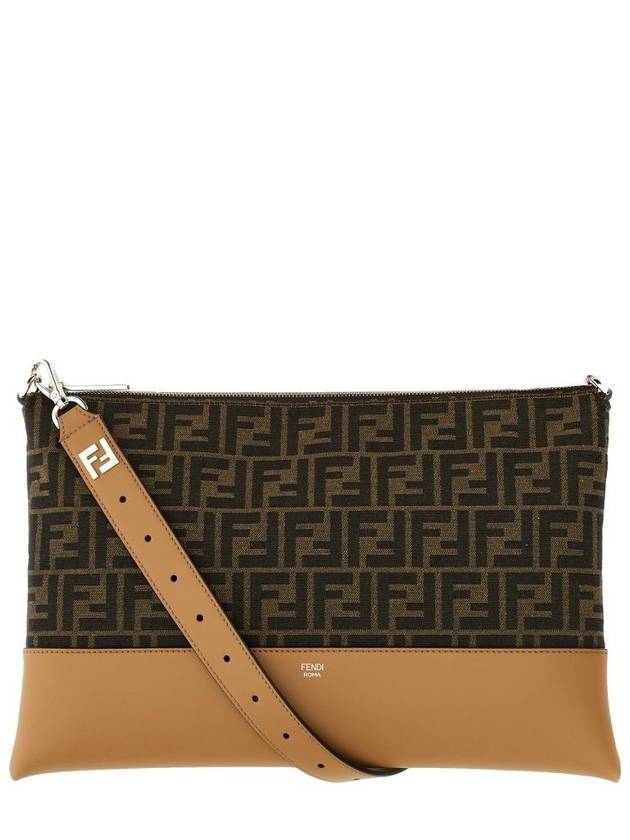 Fendi FF Diagonal Leather Cross Bag Brown