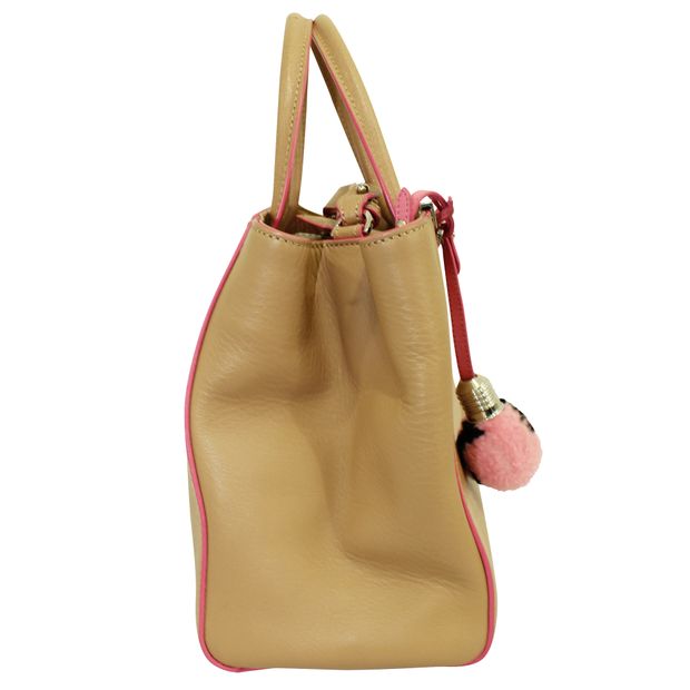FENDI Brown Petit 2 Jours Handbag With Pink Charm