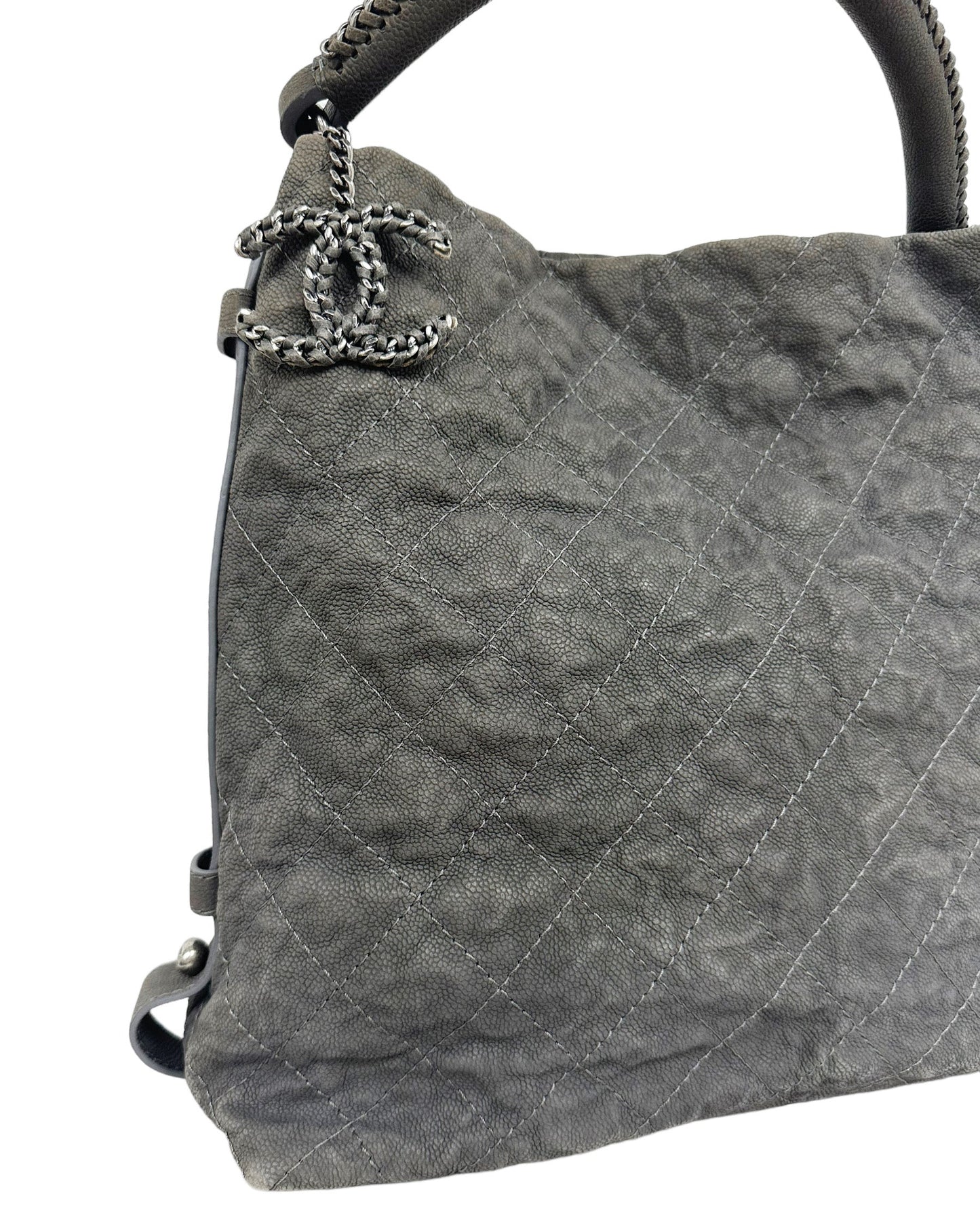 Chanel Aged Caviar Leather Boy Hobo Quilted Shoulder Tote CC Charm
