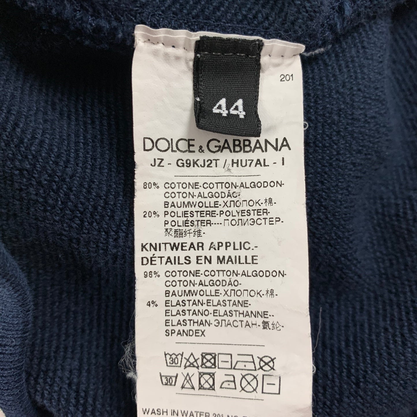 DOLCE & GABBANA Size 8 Navy White Cotton Polyester Logo Hoodie