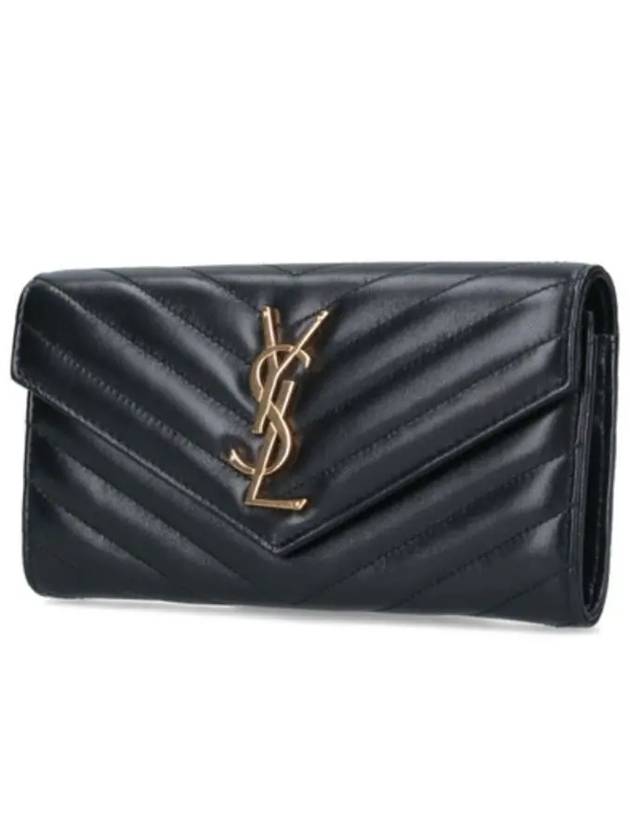 Saint Laurent Cassandre Matelasse Large Flap Lambskin Long Wallet Black