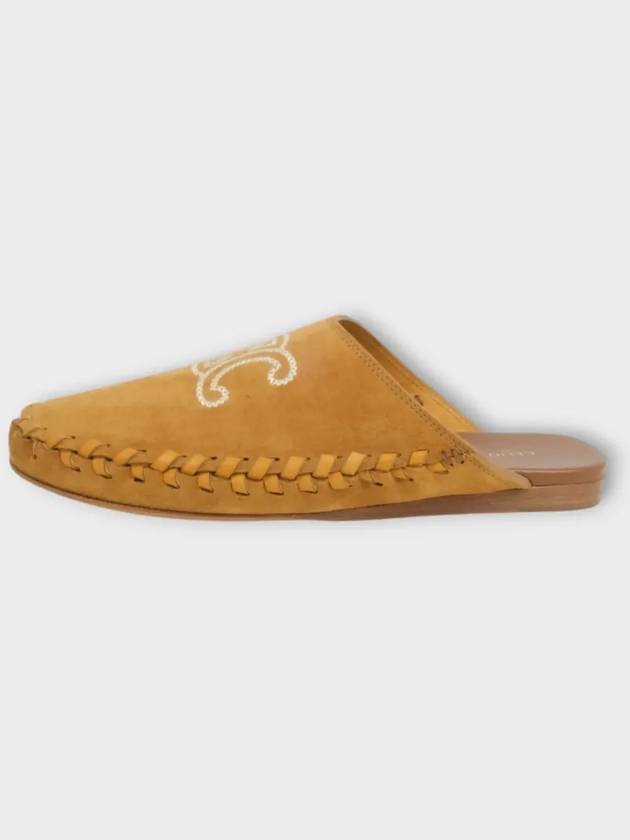 CELINE Malou Triomphe Embroidered Suede Calfskin Mule Dark Havana