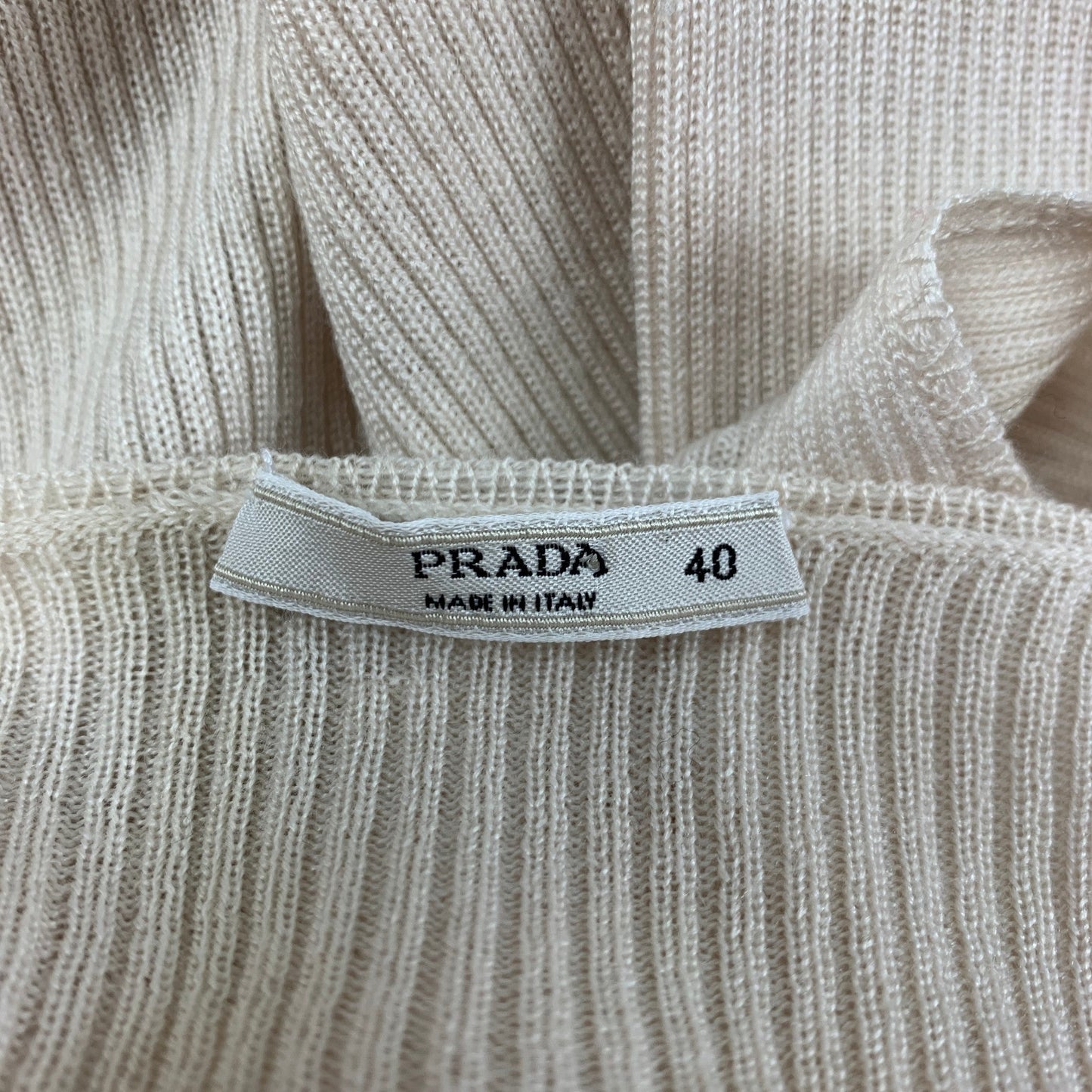 PRADA Size 4 Beige Ribbed Scoop Neck Pullover
