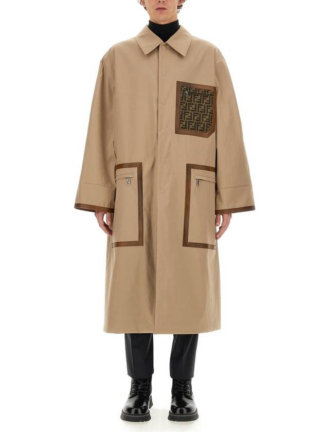 Fendi FF Logo Jacquard Reversible Trench Coat Beige