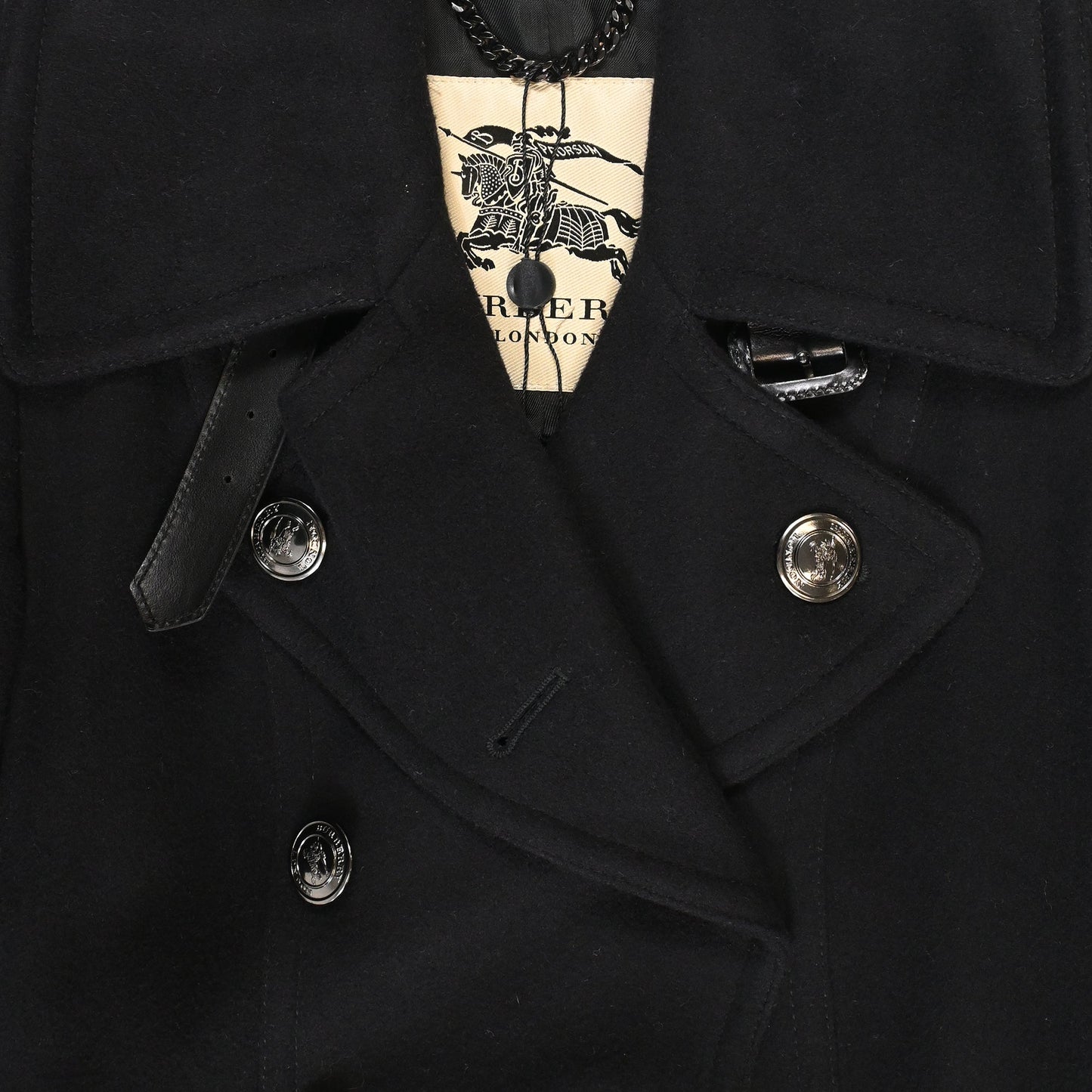 Burberry Belted Double-Breasted Trench Coat in Black Wool