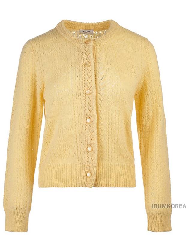 CELINE All Over Triomphe Shetland Pointelle Cardigan Yellow