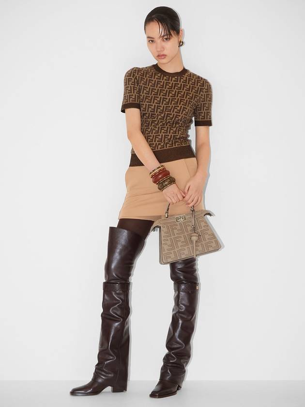 Fendi FF Cotton Crew Neck Short-Sleeved Knit Top Brown