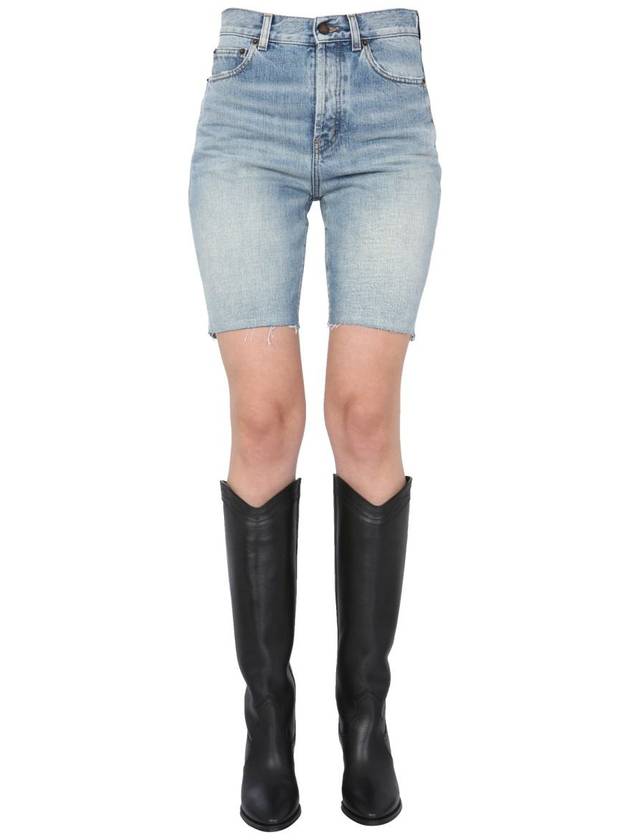 Saint Laurent Bermuda Biker Denim Shorts
