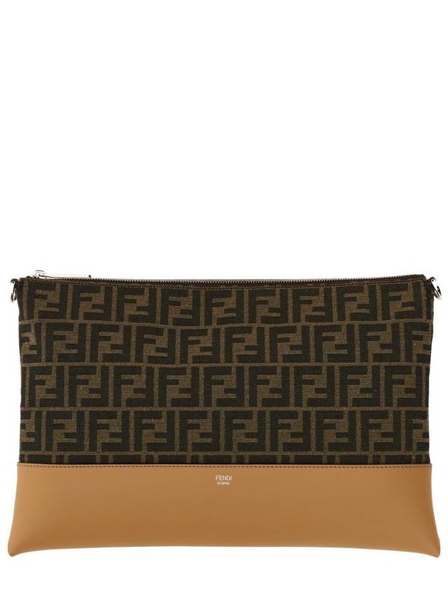 Fendi FF Diagonal Leather Cross Bag Brown
