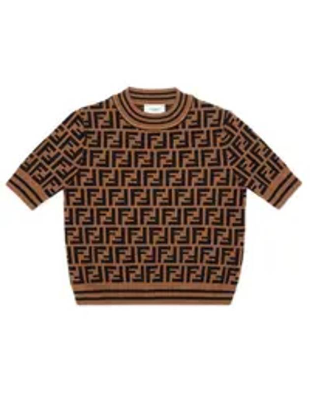 Fendi Kids FF All Over Short Sleeve Knit Top Brown