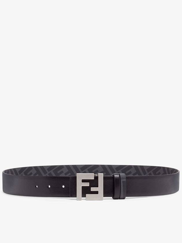 Fendi FF Square Buckle Reversible Leather Canvas Belt Black