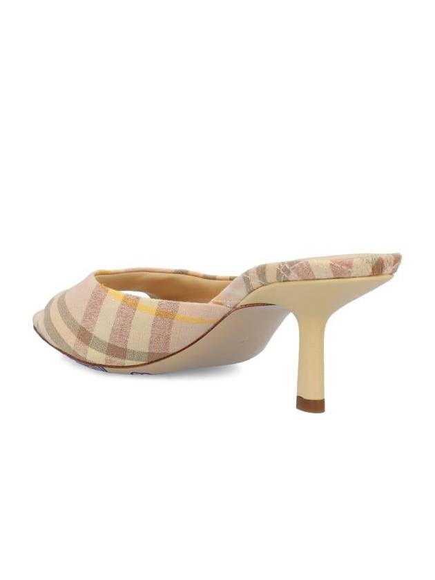 Burberry Mews Checked Linen Blend Low Kitten Heel Mule Teacup